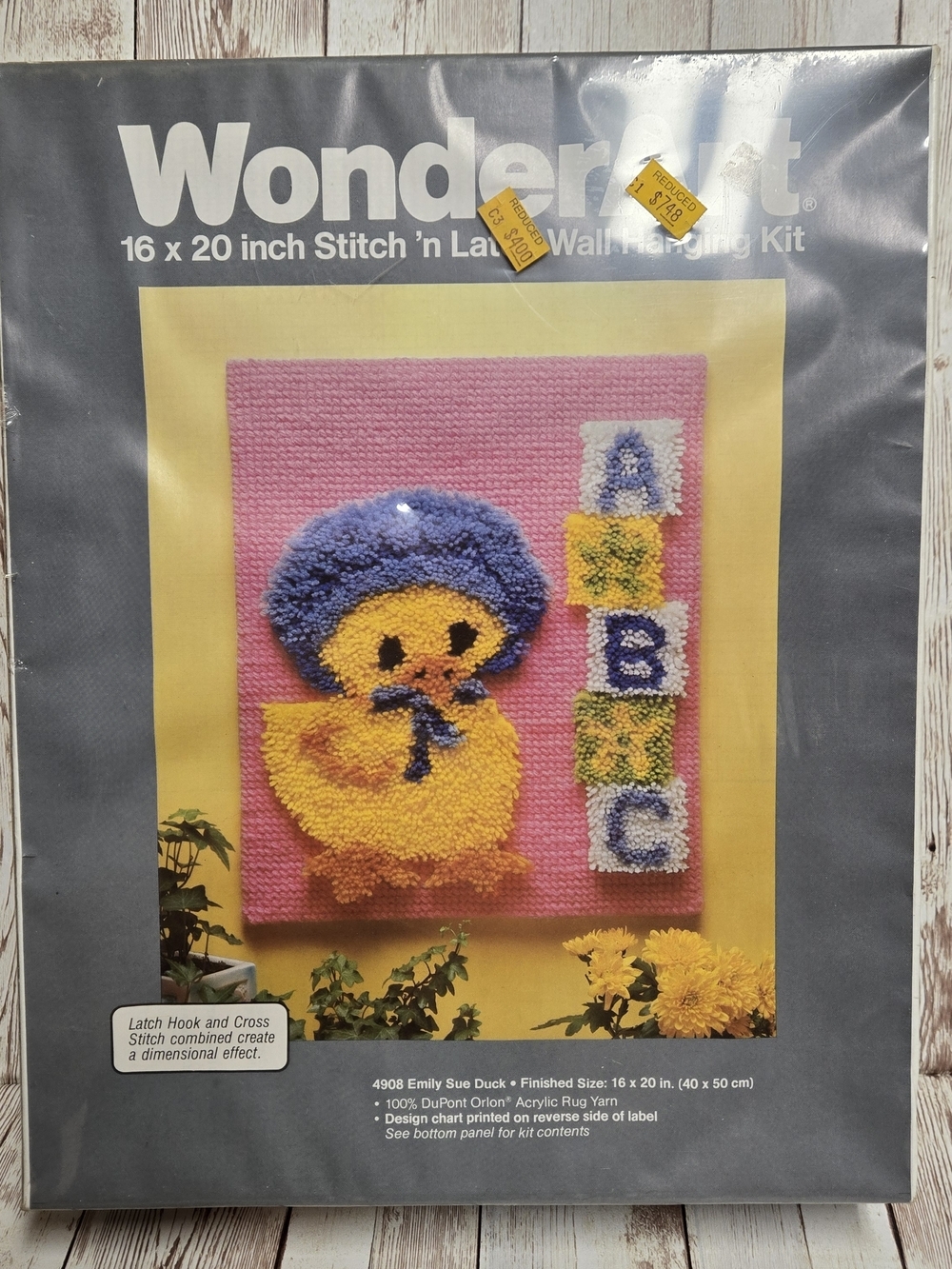 Wonder Art Emily Sue Duck ABC Latch Hook Kit 16x20 Vintage Nursery Craft NEW